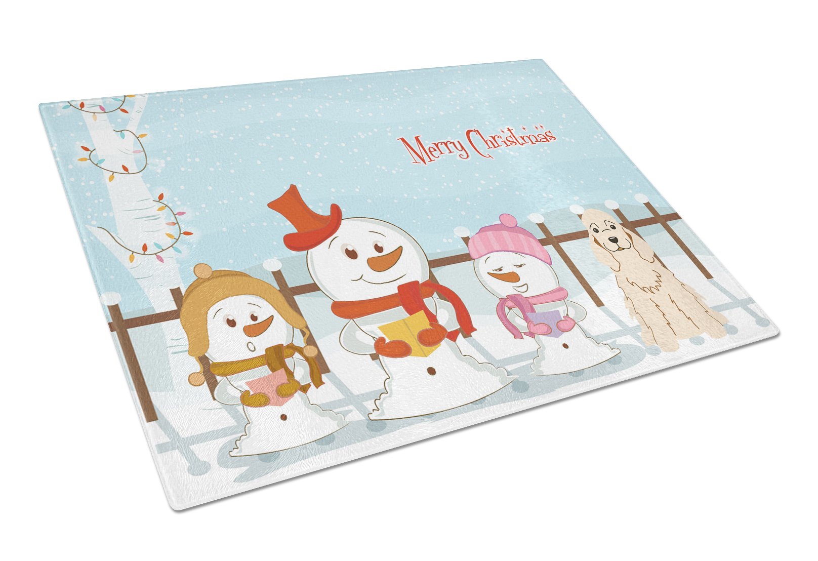 Merry Christmas Carolers Cocker Spaniel Buff Cutting Board Tempered Glass Kitchen Cutting Surface, Heat Resistant Chopping, Non-Slip Feet, Food Prep & Serving