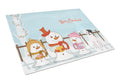 Merry Christmas Carolers White Boxer Cooper Cutting Board Tempered Glass Kitchen Cutting Surface, Heat Resistant Chopping, Non-Slip Feet, Food Prep & Serving