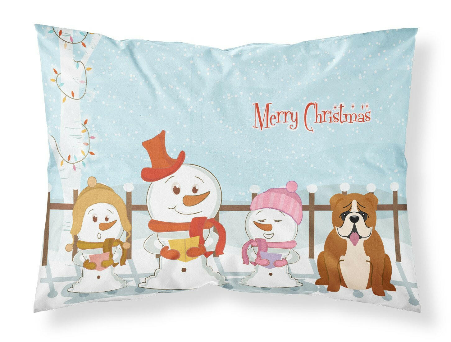 Merry Christmas Carolers English Bulldog Red White Standard Pillowcase Lightweight Super Soft Easy Care Decorative Artwork Pillowcase, Standard
