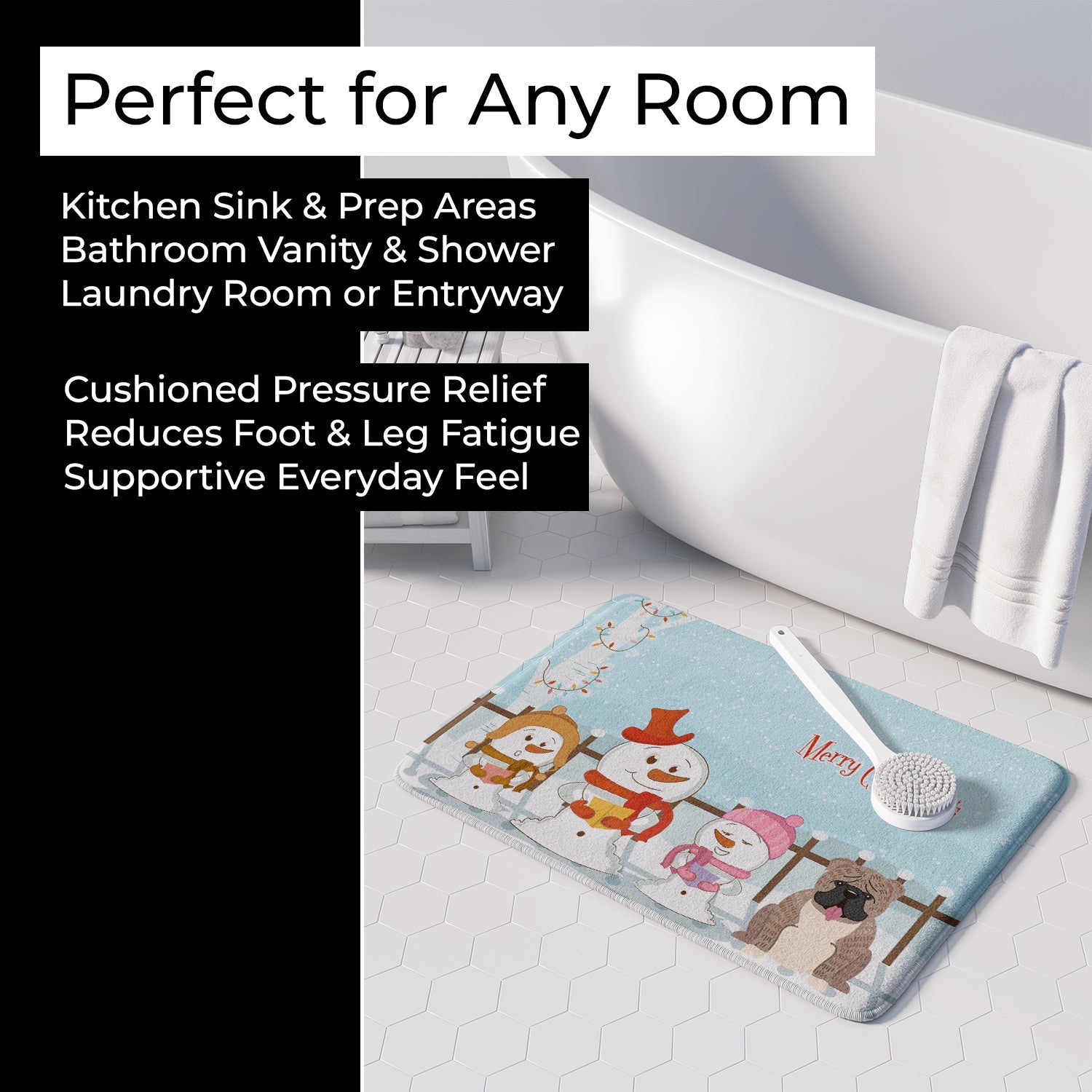 Merry Christmas Carolers English Bulldog Grey Brindle Memory Foam Kitchen Mat Machine Washable Anti-Fatigue Cushion Comfort Bath or Kitchen Rug