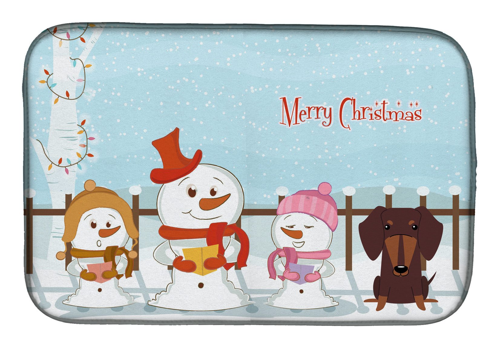 Merry Christmas Carolers Dachshund Chocolate Dish Drying Mat Absorbent Dish Drying Mat Pad for Kitchen Counter Dish Drainer Mat for Countertop, 14 x 21", Multicolor