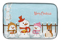 Merry Christmas Carolers Bull Terrier Red White Dish Drying Mat Absorbent Dish Drying Mat Pad for Kitchen Counter Dish Drainer Mat for Countertop, 14 x 21", Multicolor