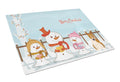 Merry Christmas Carolers Bull Terrier Red White Cutting Board Tempered Glass Kitchen Cutting Surface, Heat Resistant Chopping, Non-Slip Feet, Food Prep & Serving