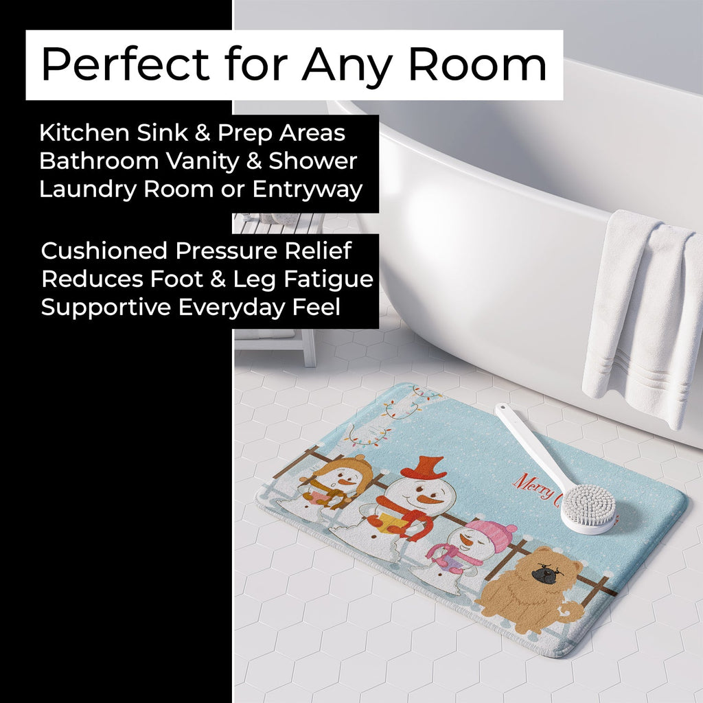 Merry Christmas Carolers Chow Chow Cream Memory Foam Kitchen Mat Machine Washable Anti-Fatigue Cushion Comfort Bath or Kitchen Rug
