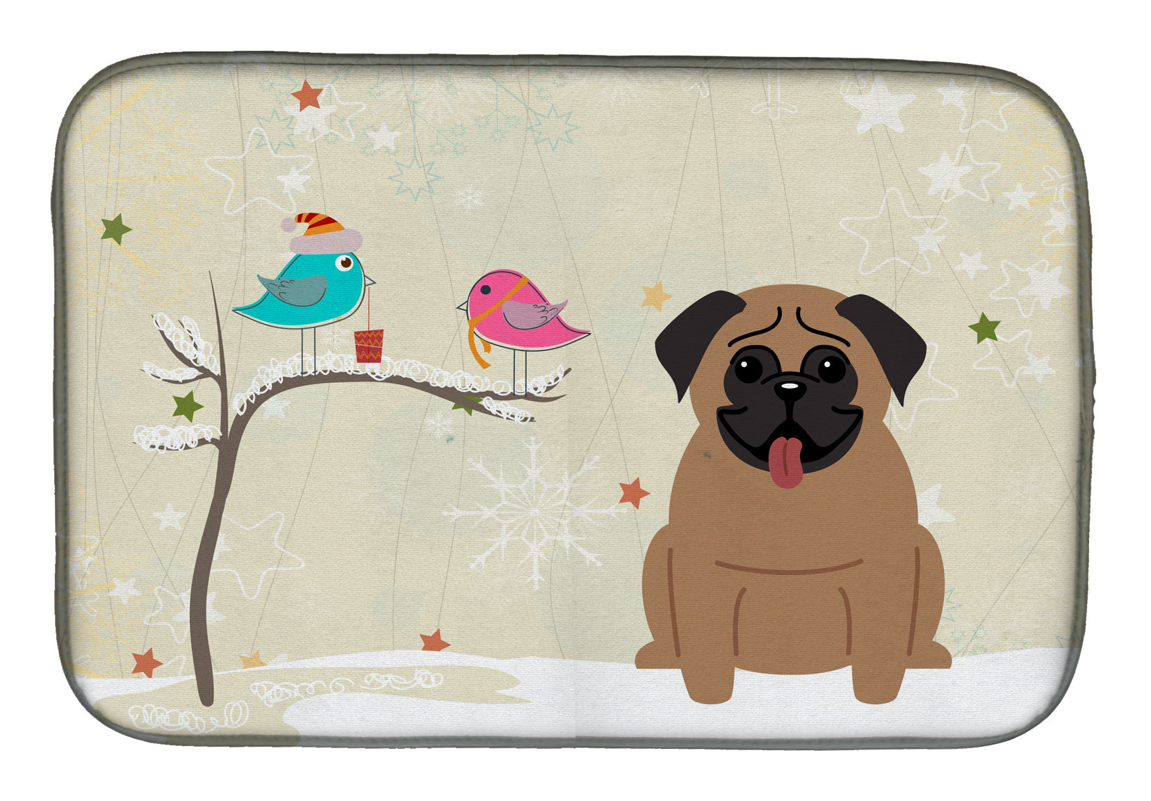 Christmas Presents between Friends Pug - Brown Dish Drying Mat Absorbent Dish Drying Mat Pad for Kitchen Counter Dish Drainer Mat for Countertop, 14 x 21", Multicolor