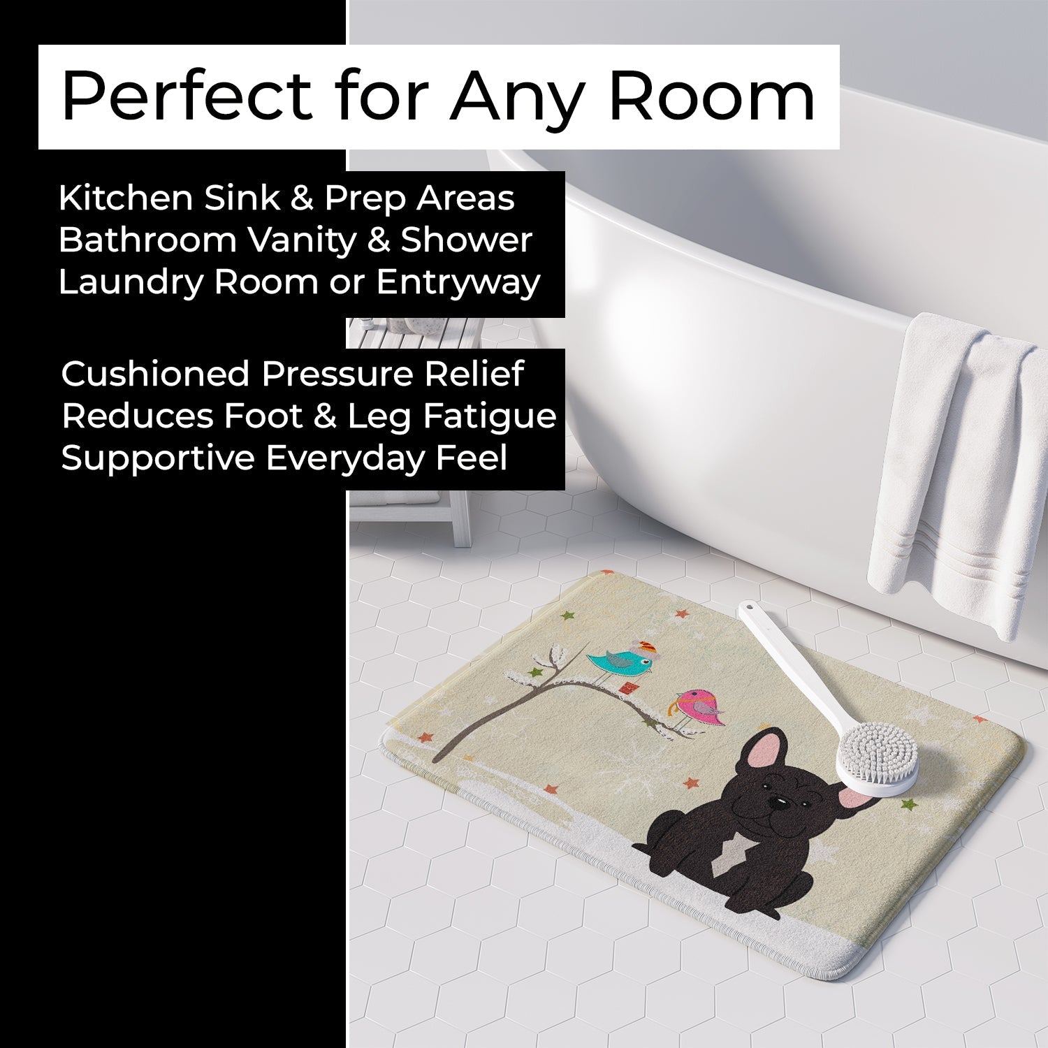 Christmas Presents between Friends French Bulldog - Brindle Memory Foam Kitchen Mat Machine Washable Anti-Fatigue Cushion Comfort Bath or Kitchen Rug
