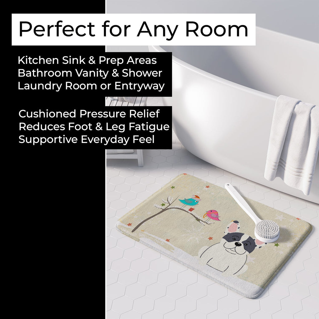 Christmas Presents between Friends French Bulldog - Piebald Memory Foam Kitchen Mat Machine Washable Anti-Fatigue Cushion Comfort Bath or Kitchen Rug