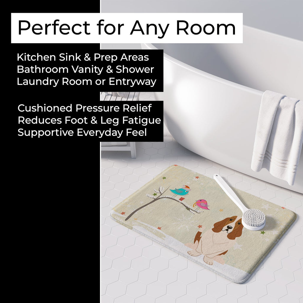 Christmas Presents between Friends Basset Hound Memory Foam Kitchen Mat Machine Washable Anti-Fatigue Cushion Comfort Bath or Kitchen Rug