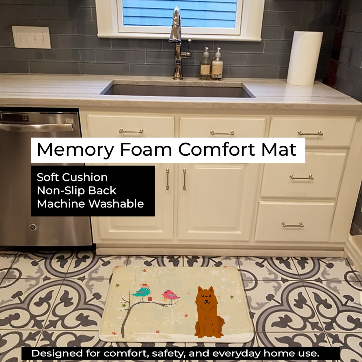 Christmas Presents between Friends Karelian Bear Dog Memory Foam Kitchen Mat Machine Washable Anti-Fatigue Cushion Comfort Bath or Kitchen Rug