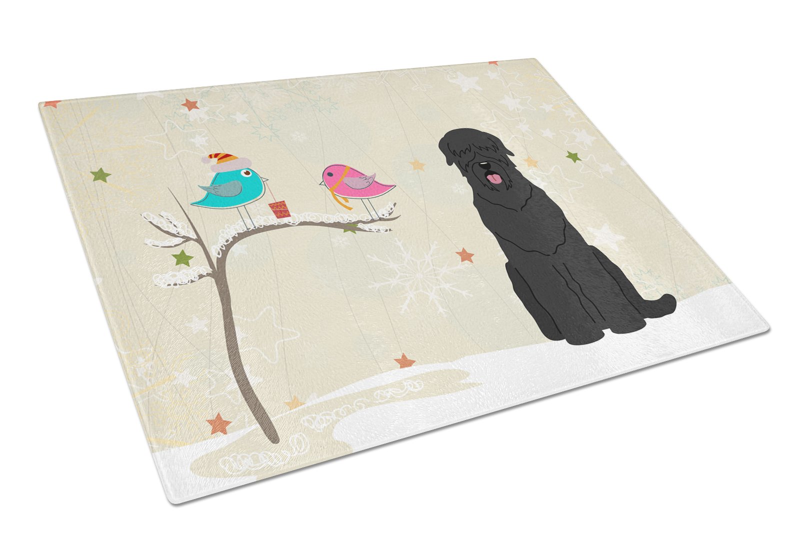 Christmas Presents between Friends Black Russian Terrier Cutting Board Tempered Glass Kitchen Cutting Surface, Heat Resistant Chopping, Non-Slip Feet, Food Prep & Serving