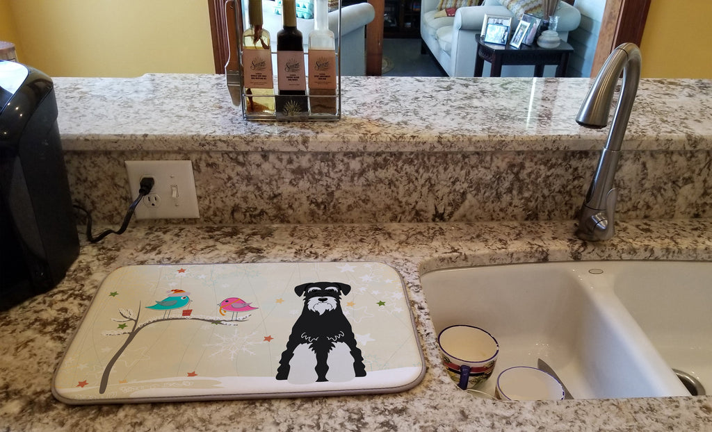 Christmas Presents between Friends Schnauzer - Salt and Pepper Dish Drying Mat Absorbent Dish Drying Mat Pad for Kitchen Counter Dish Drainer Mat for Countertop, 14 x 21", Multicolor