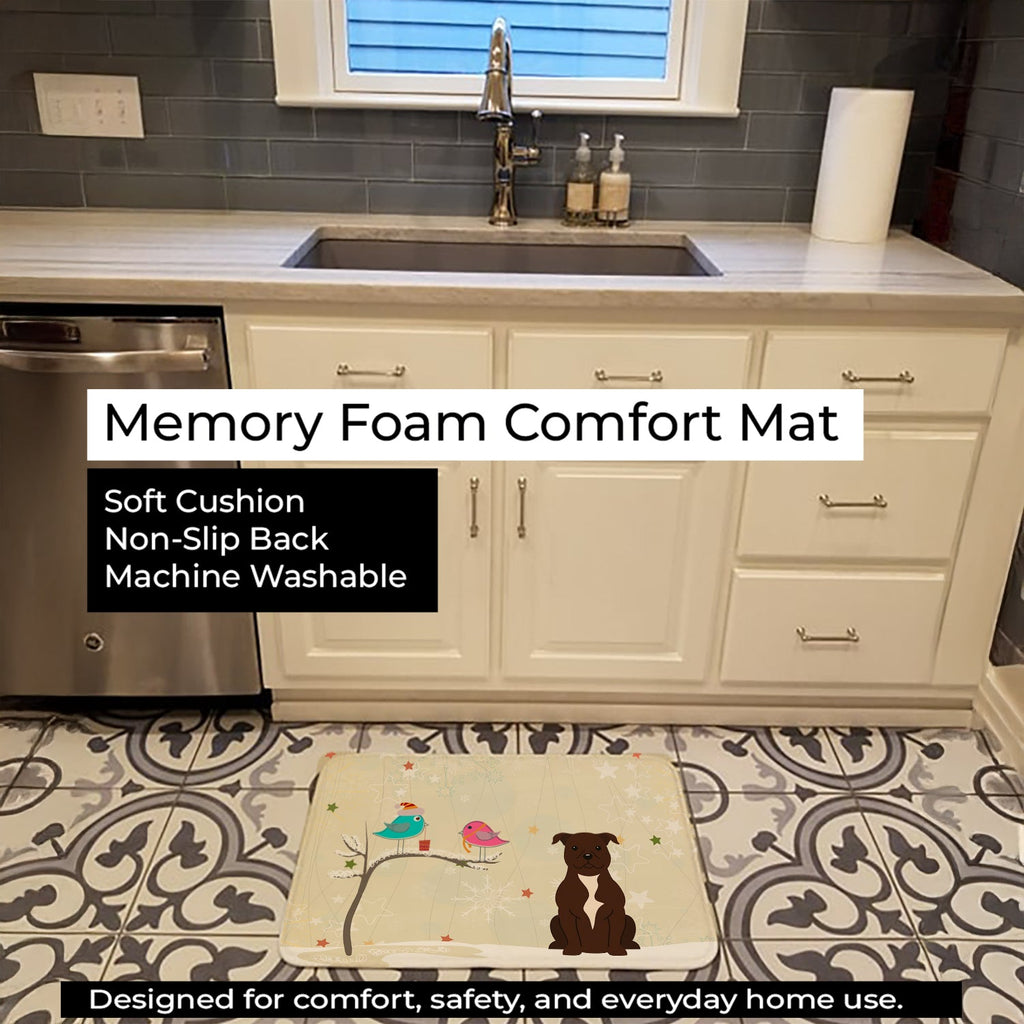 Christmas Presents between Friends Bull Terrier - Chocolate Memory Foam Kitchen Mat Machine Washable Anti-Fatigue Cushion Comfort Bath or Kitchen Rug