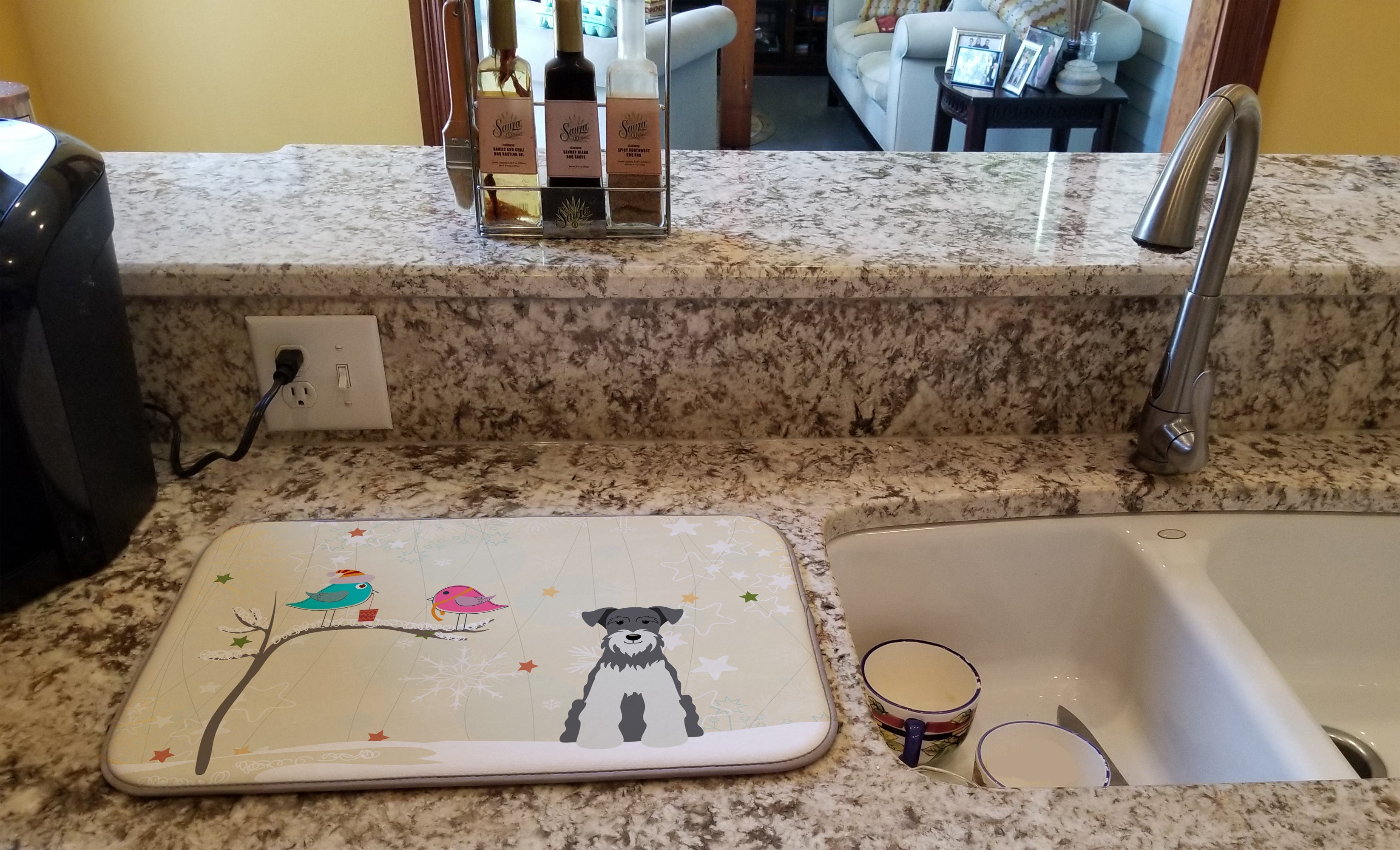 Christmas Presents between Friends Schnauzer - Salt and Pepper Dish Drying Mat Absorbent Dish Drying Mat Pad for Kitchen Counter Dish Drainer Mat for Countertop, 14 x 21", Multicolor