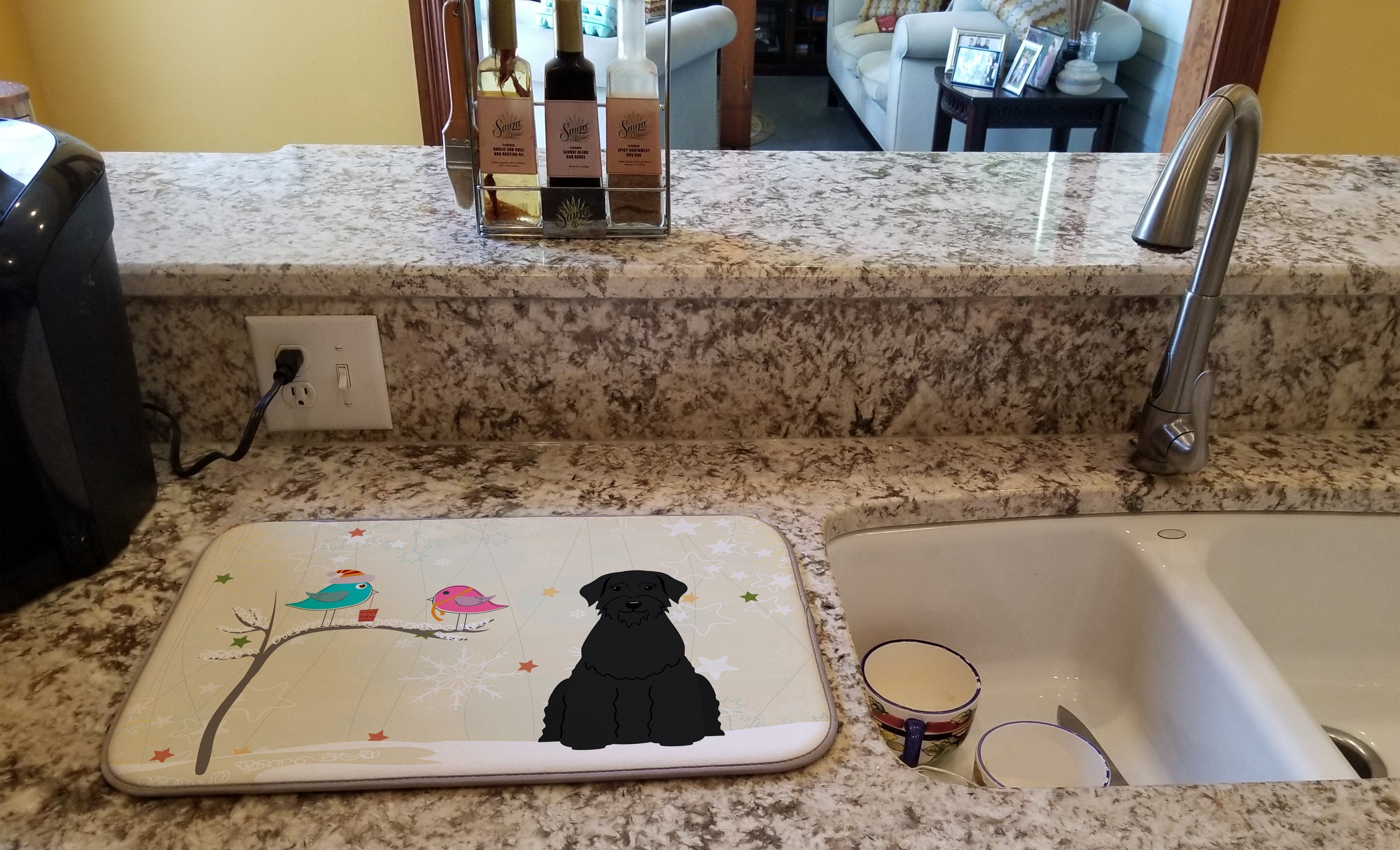 Christmas Presents between Friends Schnauzer - Giant Dish Drying Mat Absorbent Dish Drying Mat Pad for Kitchen Counter Dish Drainer Mat for Countertop, 14 x 21", Multicolor