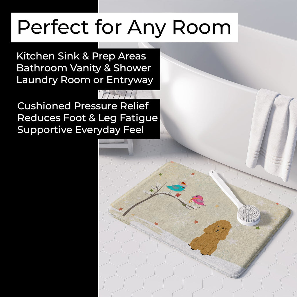 Christmas Presents between Friends Poodle - Tan Memory Foam Kitchen Mat Machine Washable Anti-Fatigue Cushion Comfort Bath or Kitchen Rug