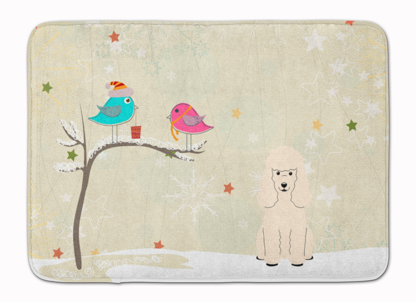 Christmas Presents between Friends Poodle - White Memory Foam Kitchen Mat Machine Washable Anti-Fatigue Cushion Comfort Bath or Kitchen Rug