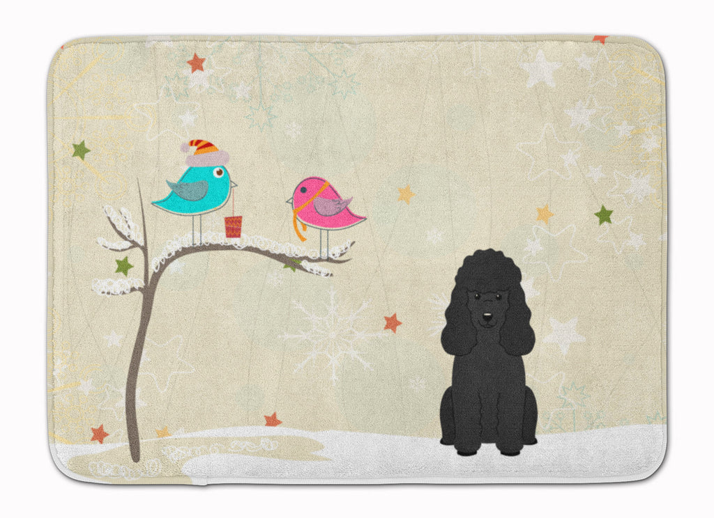Christmas Presents between Friends Poodle - Black Memory Foam Kitchen Mat Machine Washable Anti-Fatigue Cushion Comfort Bath or Kitchen Rug