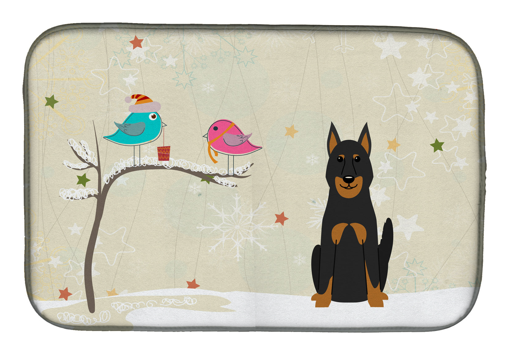 Christmas Presents between Friends Beauce Shepherd Dog Dish Drying Mat Absorbent Dish Drying Mat Pad for Kitchen Counter Dish Drainer Mat for Countertop, 14 x 21", Multicolor