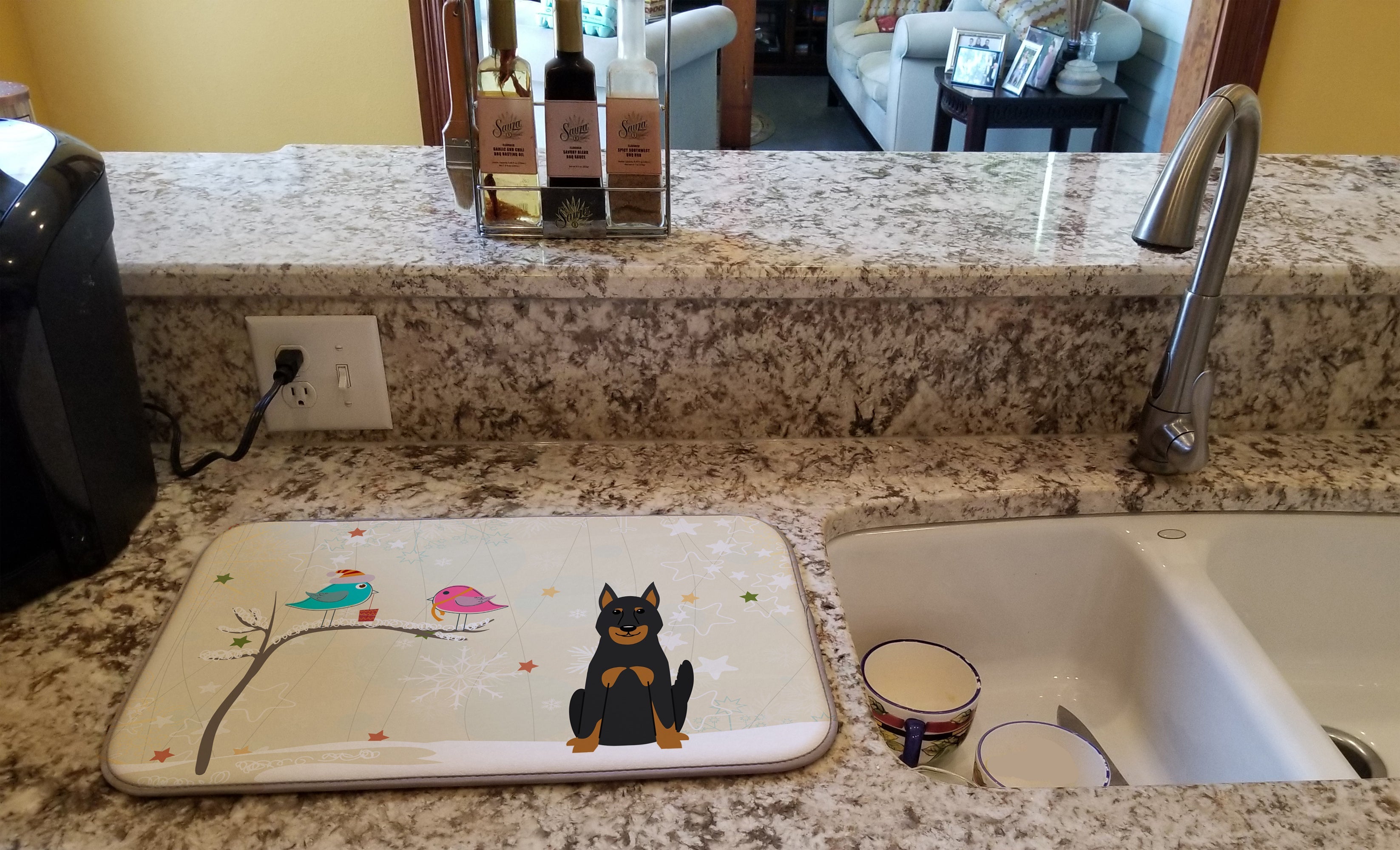 Christmas Presents between Friends Beauce Shepherd Dog Dish Drying Mat Absorbent Dish Drying Mat Pad for Kitchen Counter Dish Drainer Mat for Countertop, 14 x 21", Multicolor
