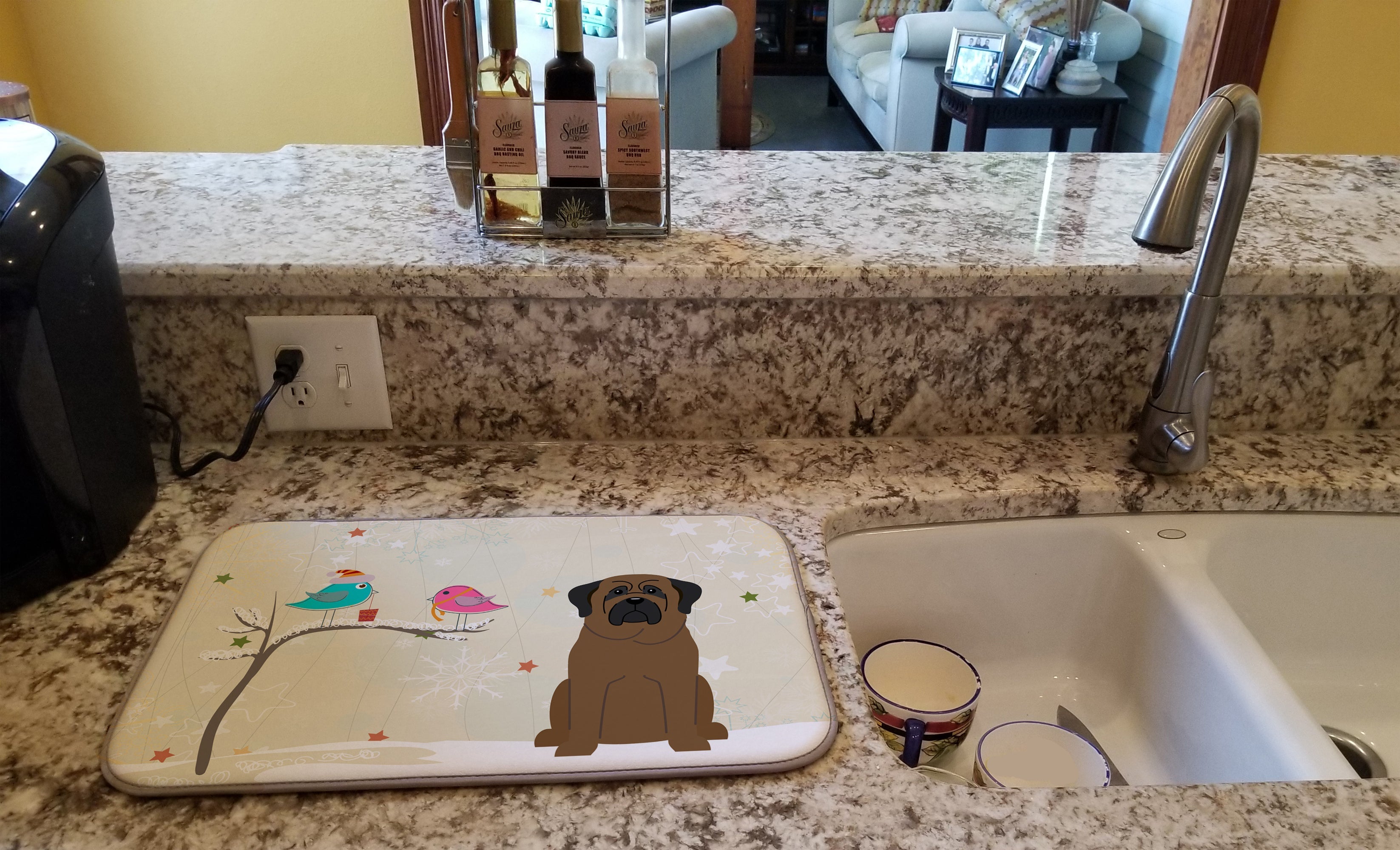 Christmas Presents between Friends Bullmastiff Dish Drying Mat Absorbent Dish Drying Mat Pad for Kitchen Counter Dish Drainer Mat for Countertop, 14 x 21", Multicolor