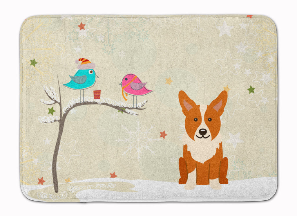 Christmas Presents between Friends Corgi Memory Foam Kitchen Mat Machine Washable Anti-Fatigue Cushion Comfort Bath or Kitchen Rug