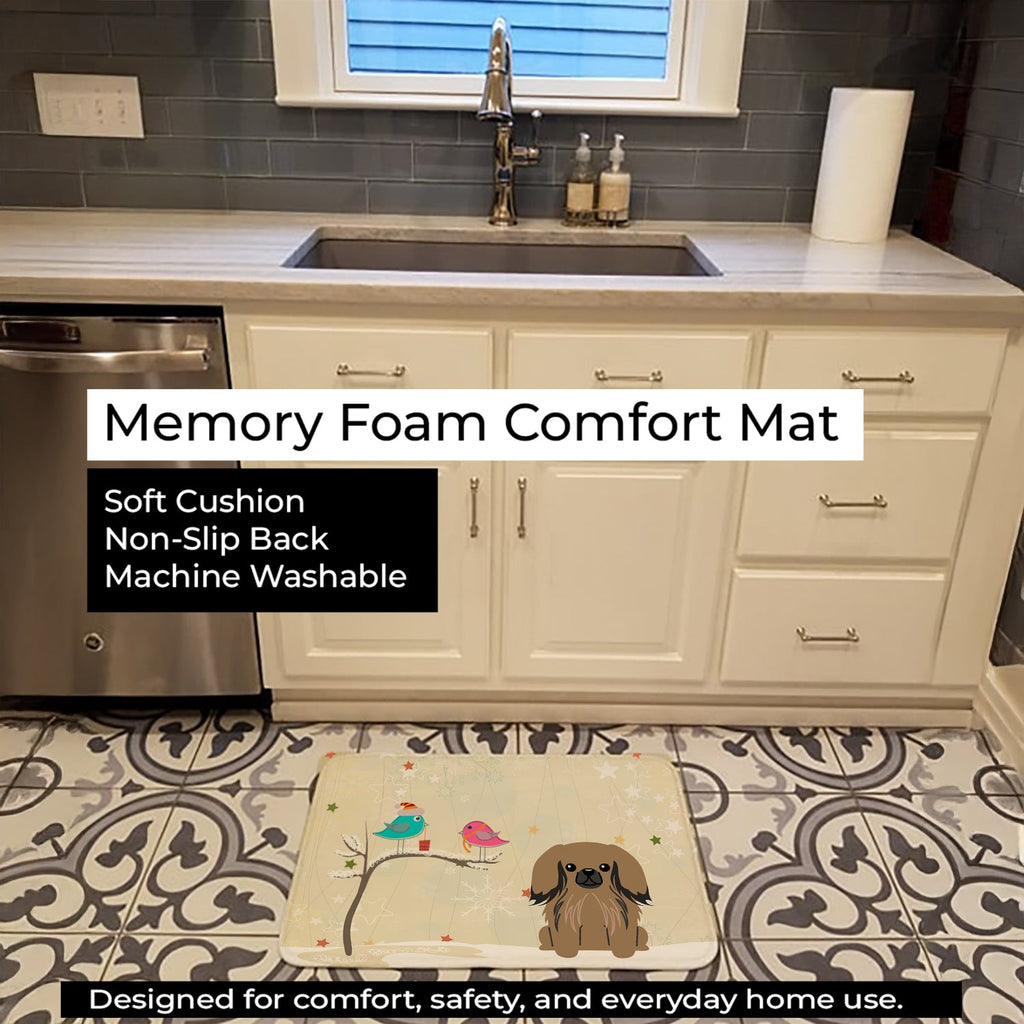 Christmas Presents between Friends Pekingese - Tan Memory Foam Kitchen Mat Machine Washable Anti-Fatigue Cushion Comfort Bath or Kitchen Rug