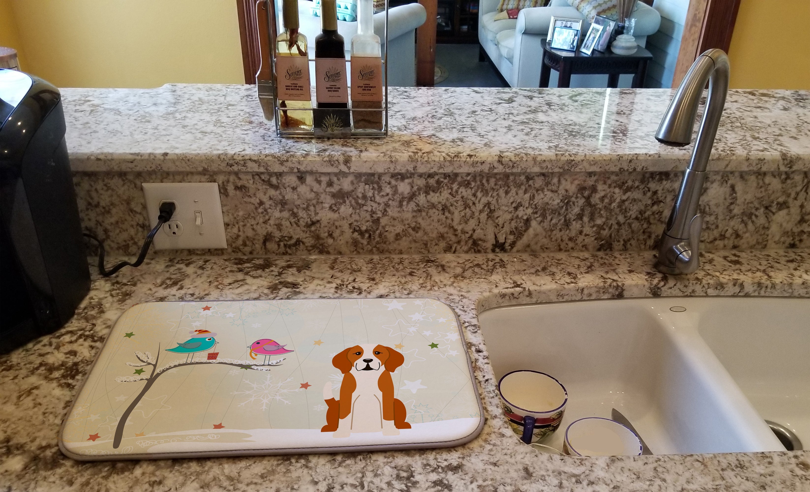 Christmas Presents between Friends English Foxhound Dish Drying Mat Absorbent Dish Drying Mat Pad for Kitchen Counter Dish Drainer Mat for Countertop, 14 x 21", Multicolor