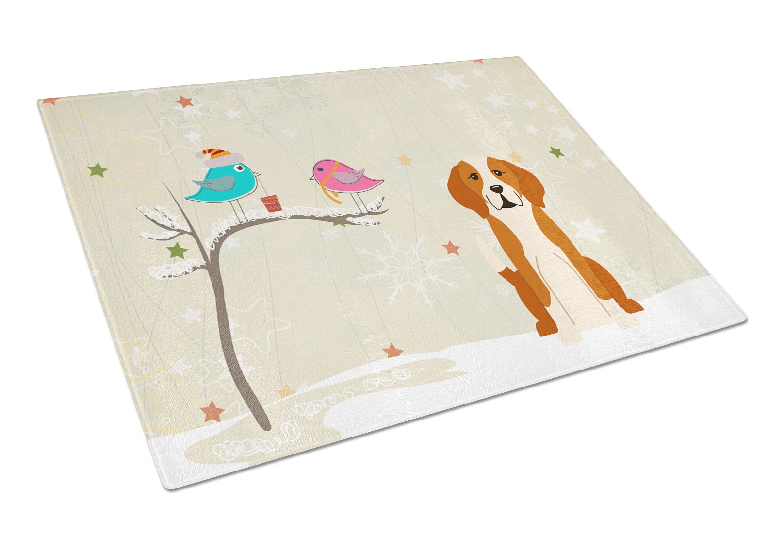 Christmas Presents between Friends English Foxhound Cutting Board Tempered Glass Kitchen Cutting Surface, Heat Resistant Chopping, Non-Slip Feet, Food Prep & Serving