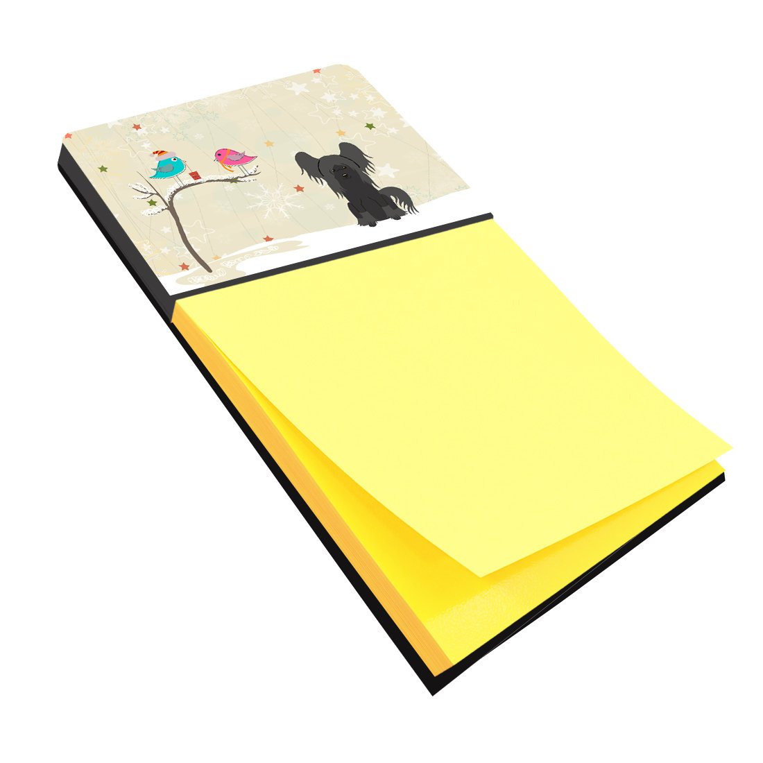 Christmas Presents between Friends Chinese Crested - Black Watercolor Sticky Note Holder Refillable Dispenser Desk Accessory 3x3 Pad Gift