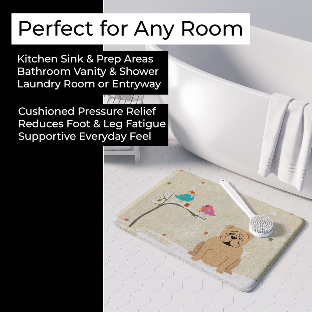 Christmas Presents between Friends English Bulldog - Fawn Memory Foam Kitchen Mat Machine Washable Anti-Fatigue Cushion Comfort Bath or Kitchen Rug