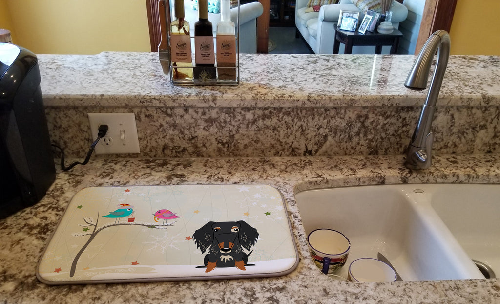Christmas Presents between Friends Dachshund - Wire - Dapple Dish Drying Mat Absorbent Dish Drying Mat Pad for Kitchen Counter Dish Drainer Mat for Countertop, 14 x 21", Multicolor