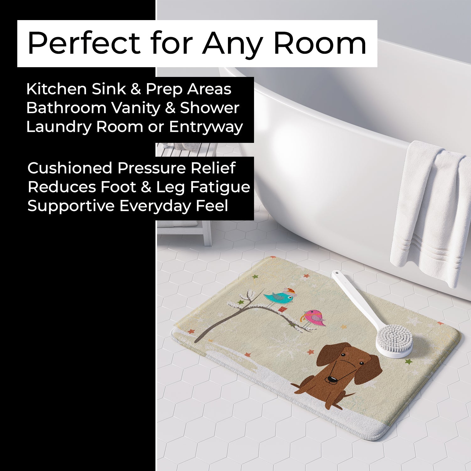 Christmas Presents between Friends Dachshund - Red Memory Foam Kitchen Mat Machine Washable Anti-Fatigue Cushion Comfort Bath or Kitchen Rug