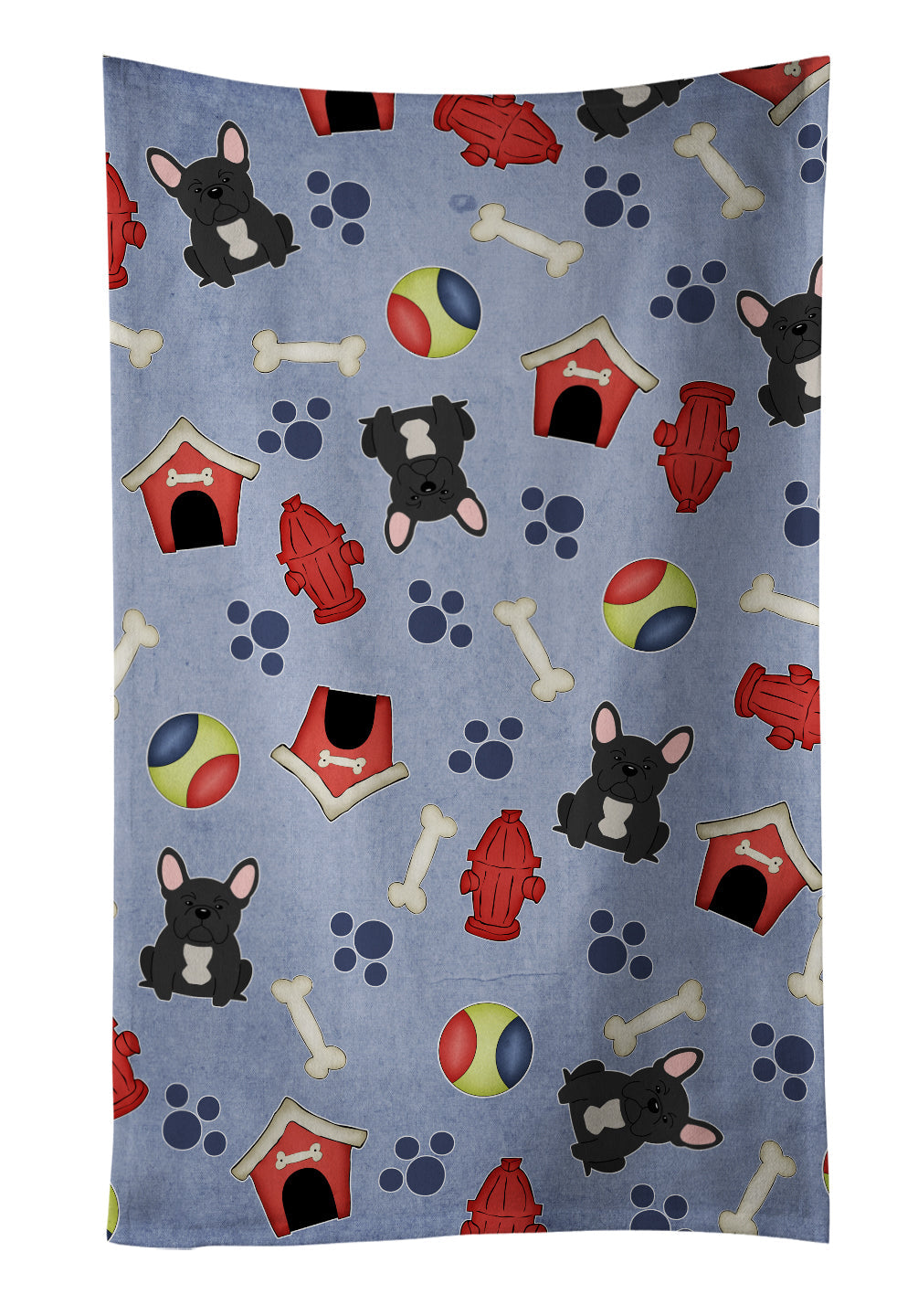 Dog House Collection French Bulldog Black Kitchen Towel Velour Plush Front and Cotton Loop Back Machine Washable