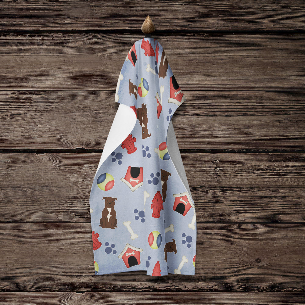 Dog House Collection Staffordshire Bull Terrier Chocolate Kitchen Towel Velour Plush Front and Cotton Loop Back Machine Washable