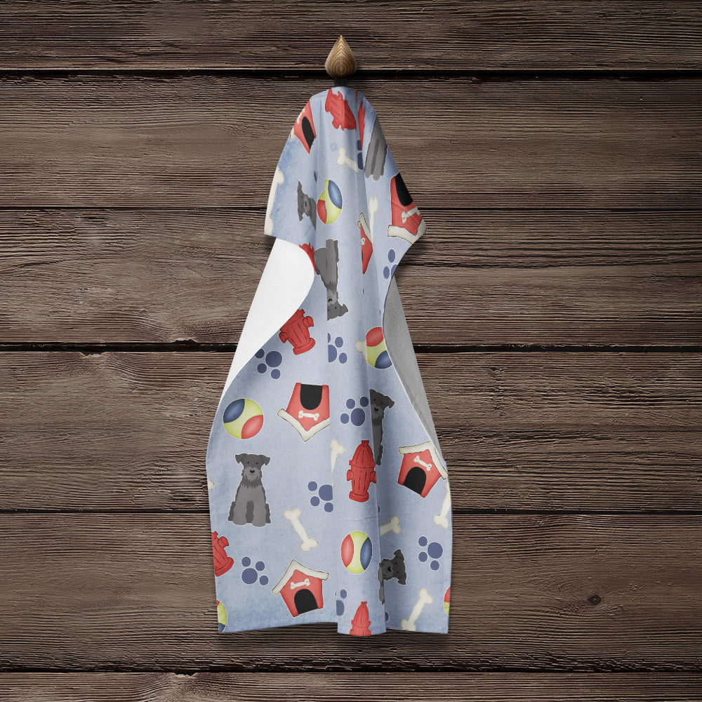 Dog House Collection Miniature Schnauzer Black Kitchen Towel Velour Plush Front and Cotton Loop Back Machine Washable