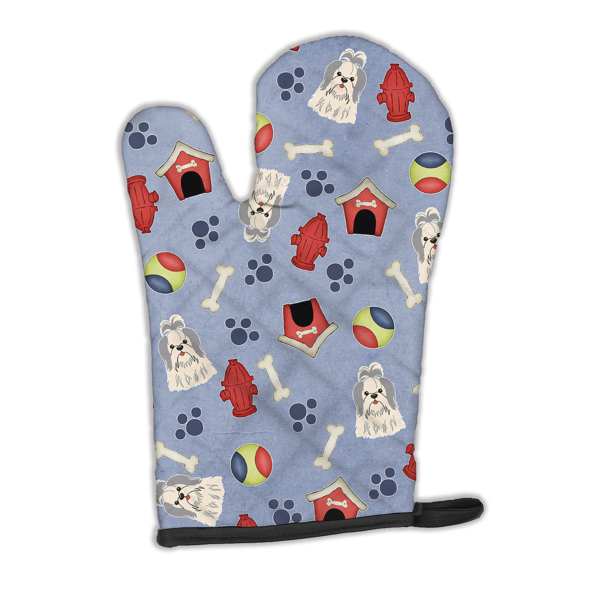 Dog House Collection Shih Tzu Silver White Oven Mitt Heat Resistant Thick Oven Mitt for Hot Pans and Oven, Kitchen Mitt Protect Hands, Cooking Baking Glove