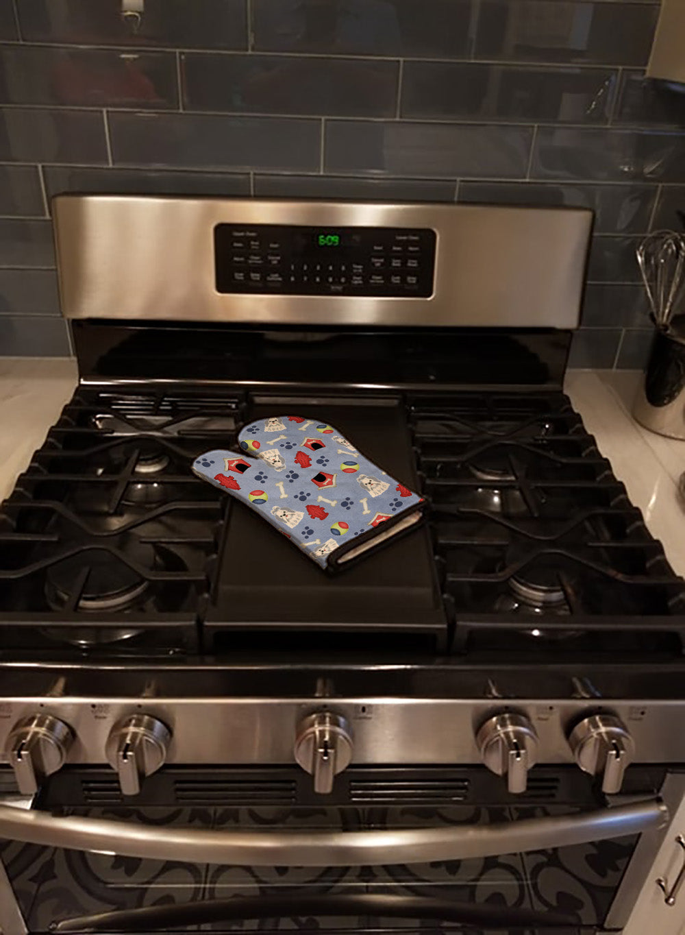 Dog House Collection Shih Tzu Silver White Oven Mitt Heat Resistant Thick Oven Mitt for Hot Pans and Oven, Kitchen Mitt Protect Hands, Cooking Baking Glove