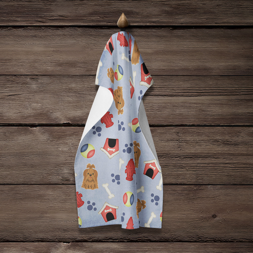 Dog House Collection Shih Tzu Silver Chocolate Kitchen Towel Velour Plush Front and Cotton Loop Back Machine Washable