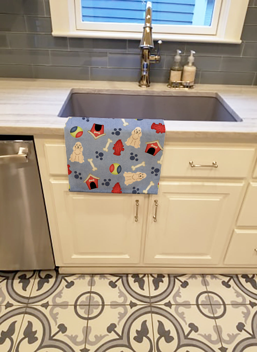 Dog House Collection Cocker Spaniel Buff Kitchen Towel Velour Plush Front and Cotton Loop Back Machine Washable