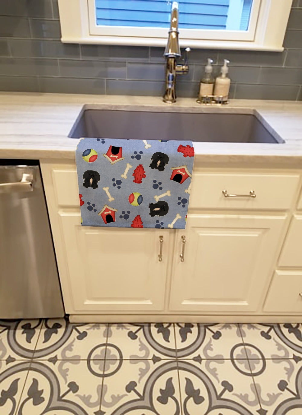 Dog House Collection Pekingese Black Kitchen Towel Velour Plush Front and Cotton Loop Back Machine Washable