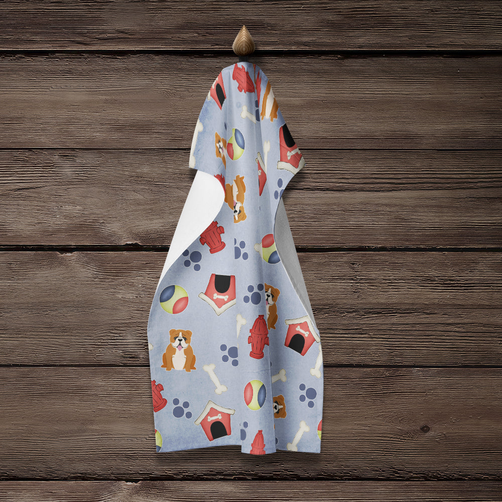 Dog House Collection English Bulldog Red White Kitchen Towel Velour Plush Front and Cotton Loop Back Machine Washable