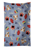 Dog House Collection English Bulldog Fawn White Kitchen Towel Velour Plush Front and Cotton Loop Back Machine Washable