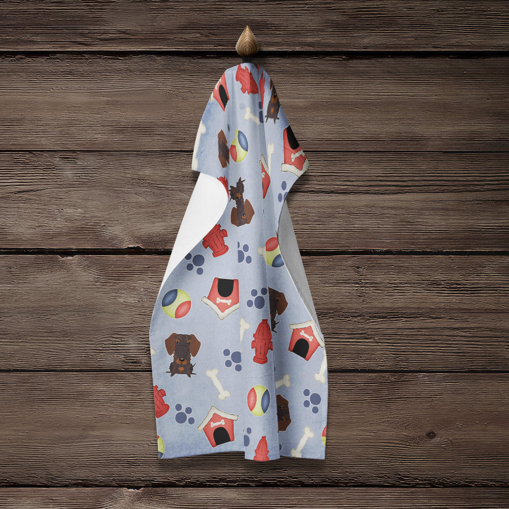 Dog House Collection Wire Haired Dachshund Chocolate Kitchen Towel Velour Plush Front and Cotton Loop Back Machine Washable