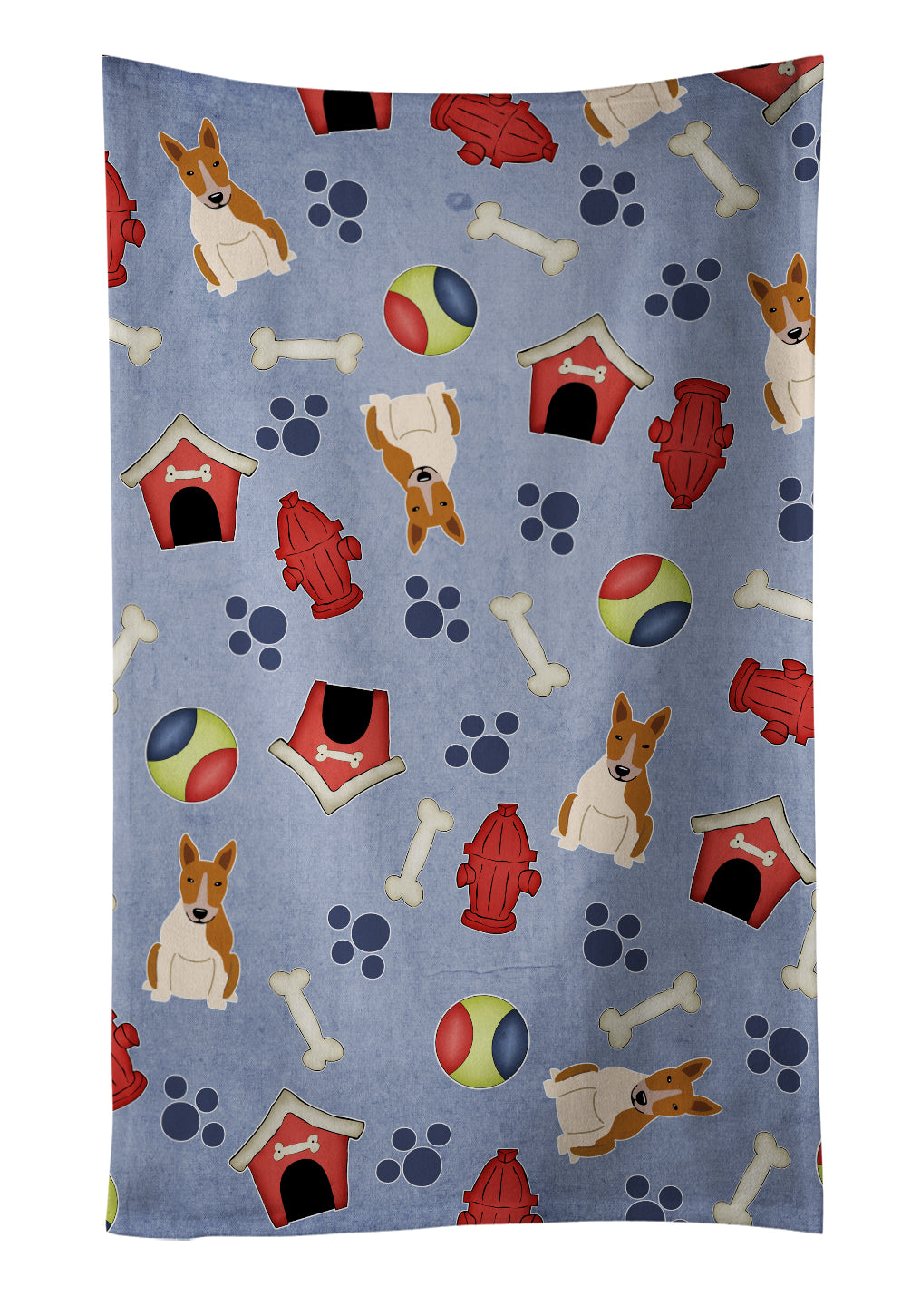 Dog House Collection Bull Terrier Red White Kitchen Towel Velour Plush Front and Cotton Loop Back Machine Washable
