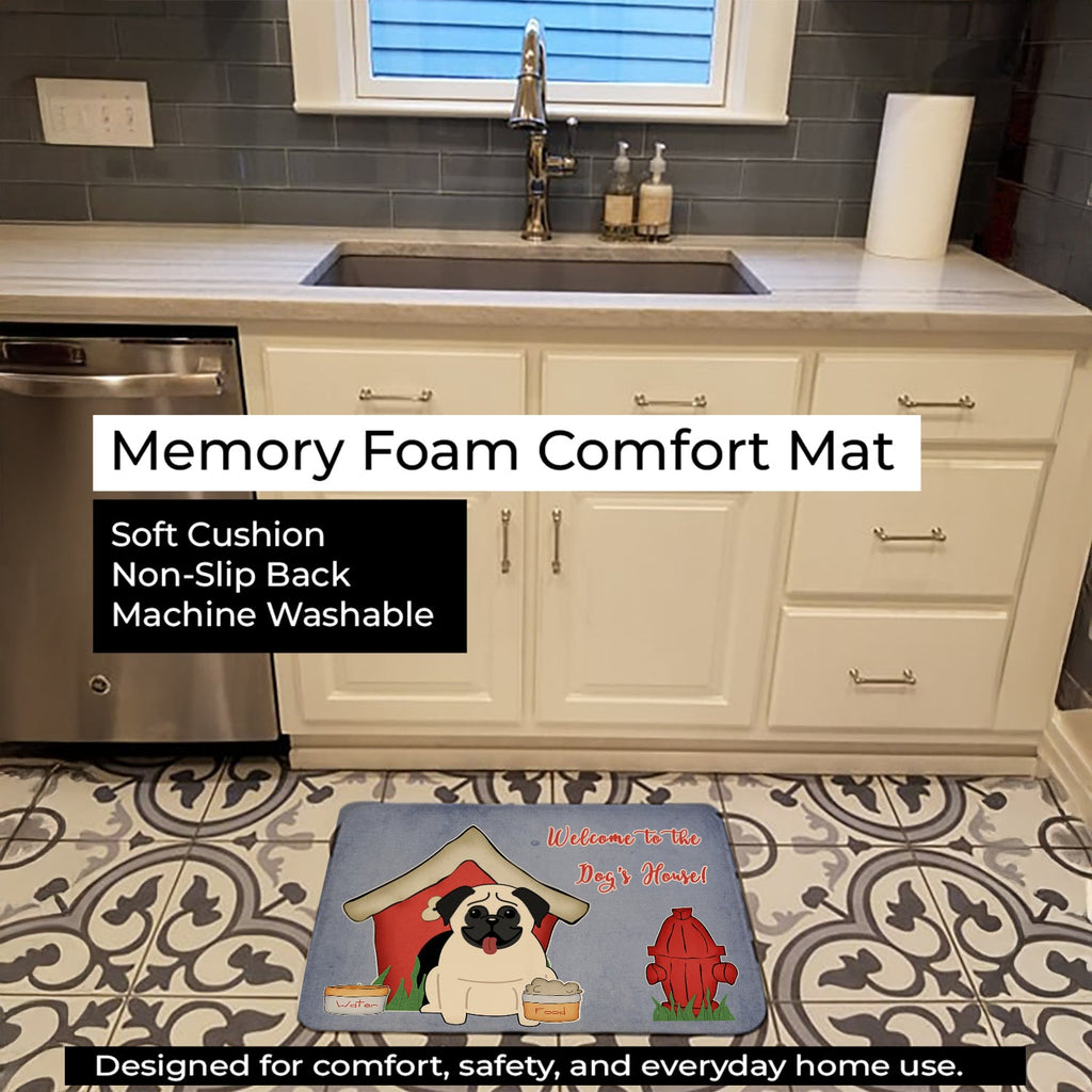 Dog House Collection Pug Cream Memory Foam Kitchen Mat Machine Washable Anti-Fatigue Cushion Comfort Bath or Kitchen Rug