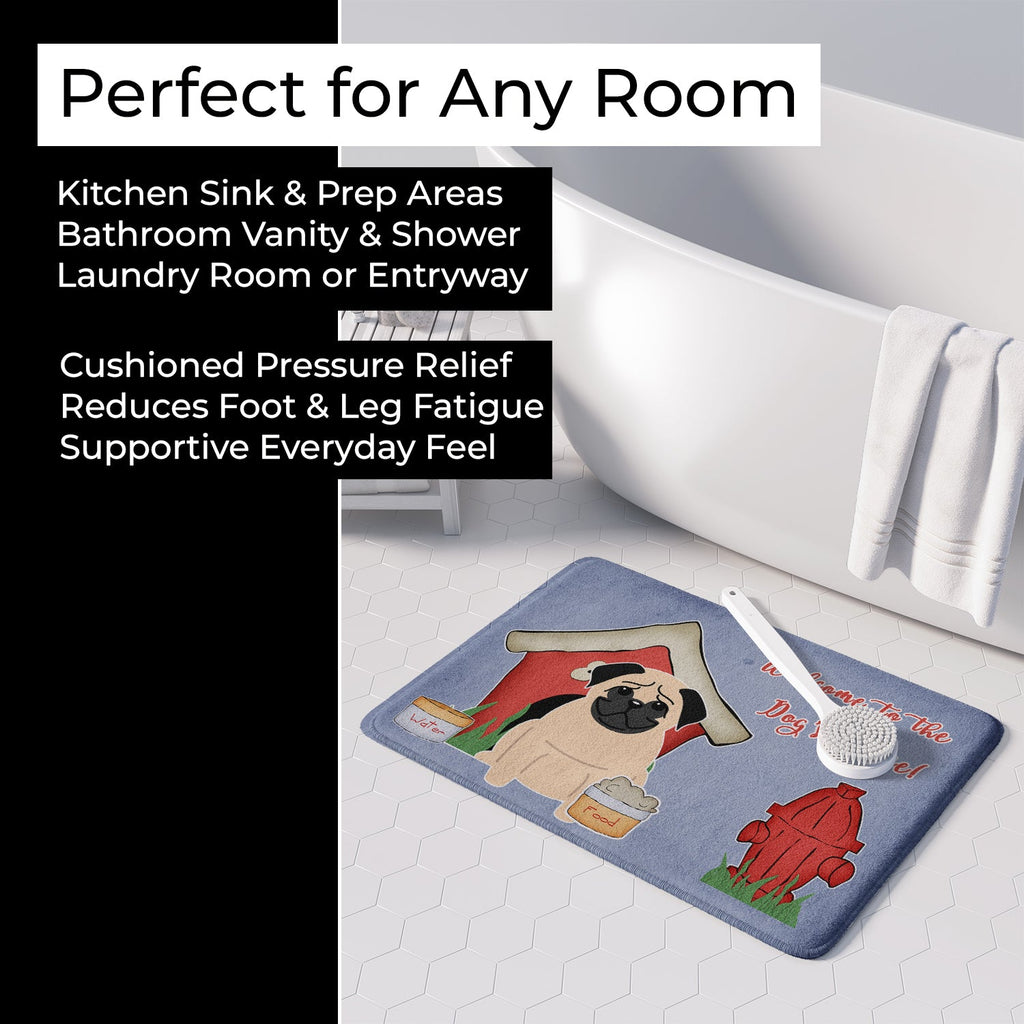 Dog House Collection Pug Fawn Memory Foam Kitchen Mat Machine Washable Anti-Fatigue Cushion Comfort Bath or Kitchen Rug