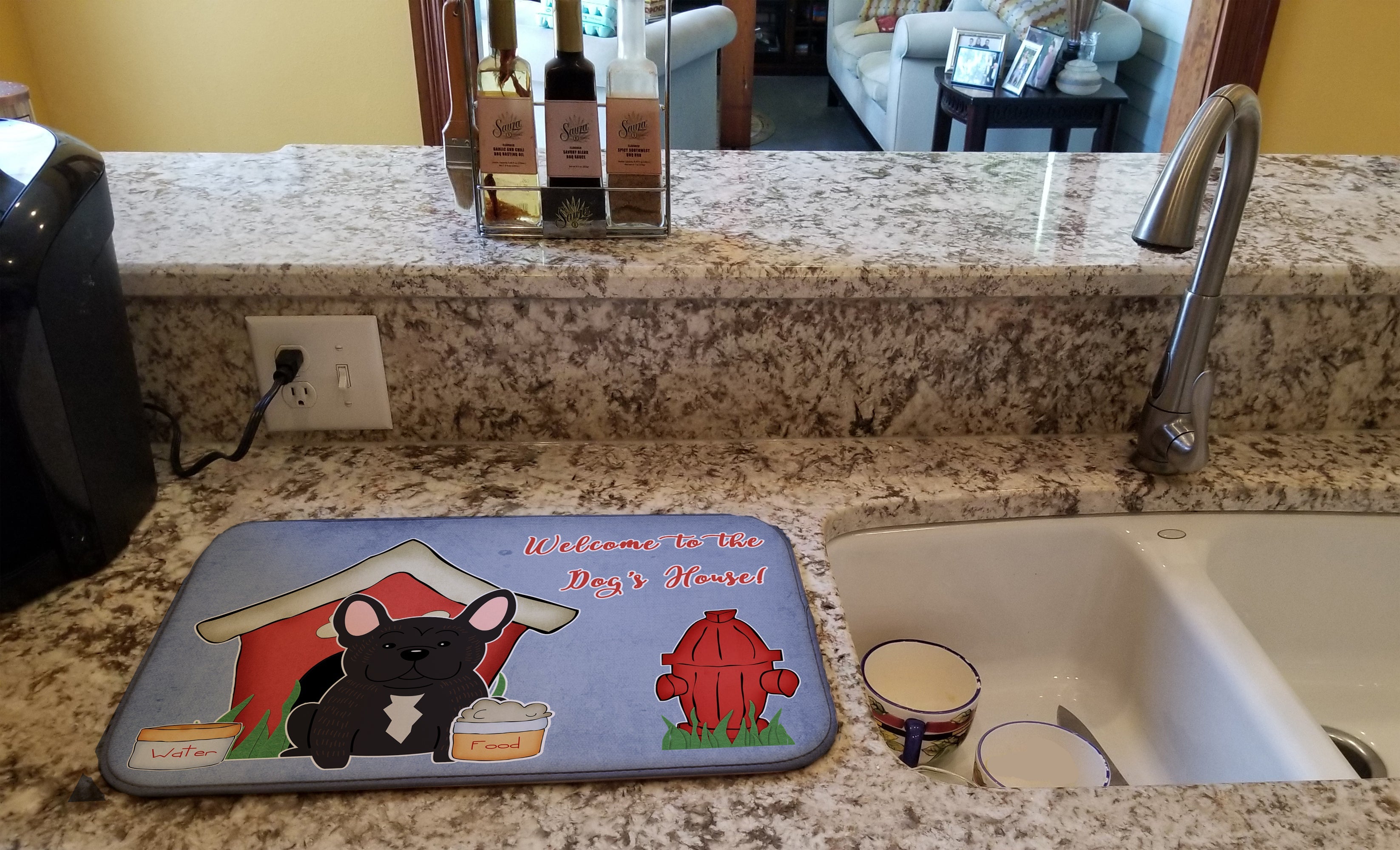 Dog House Collection French Bulldog Brindle Dish Drying Mat Absorbent Dish Drying Mat Pad for Kitchen Counter Dish Drainer Mat for Countertop, 14 x 21", Multicolor
