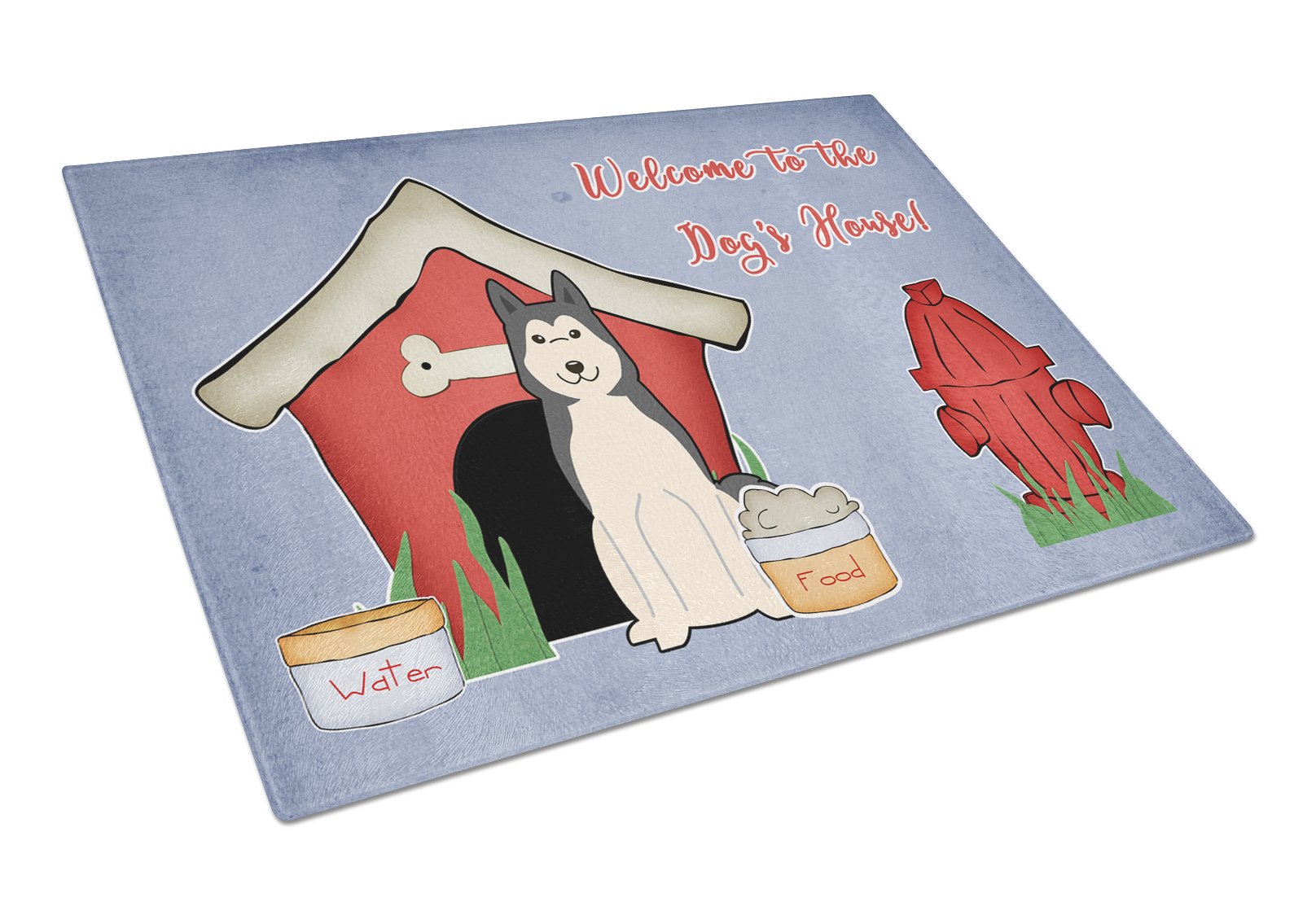 Dog House Collection West Siberian Laika Spitz Cutting Board Tempered Glass Kitchen Cutting Surface, Heat Resistant Chopping, Non-Slip Feet, Food Prep & Serving