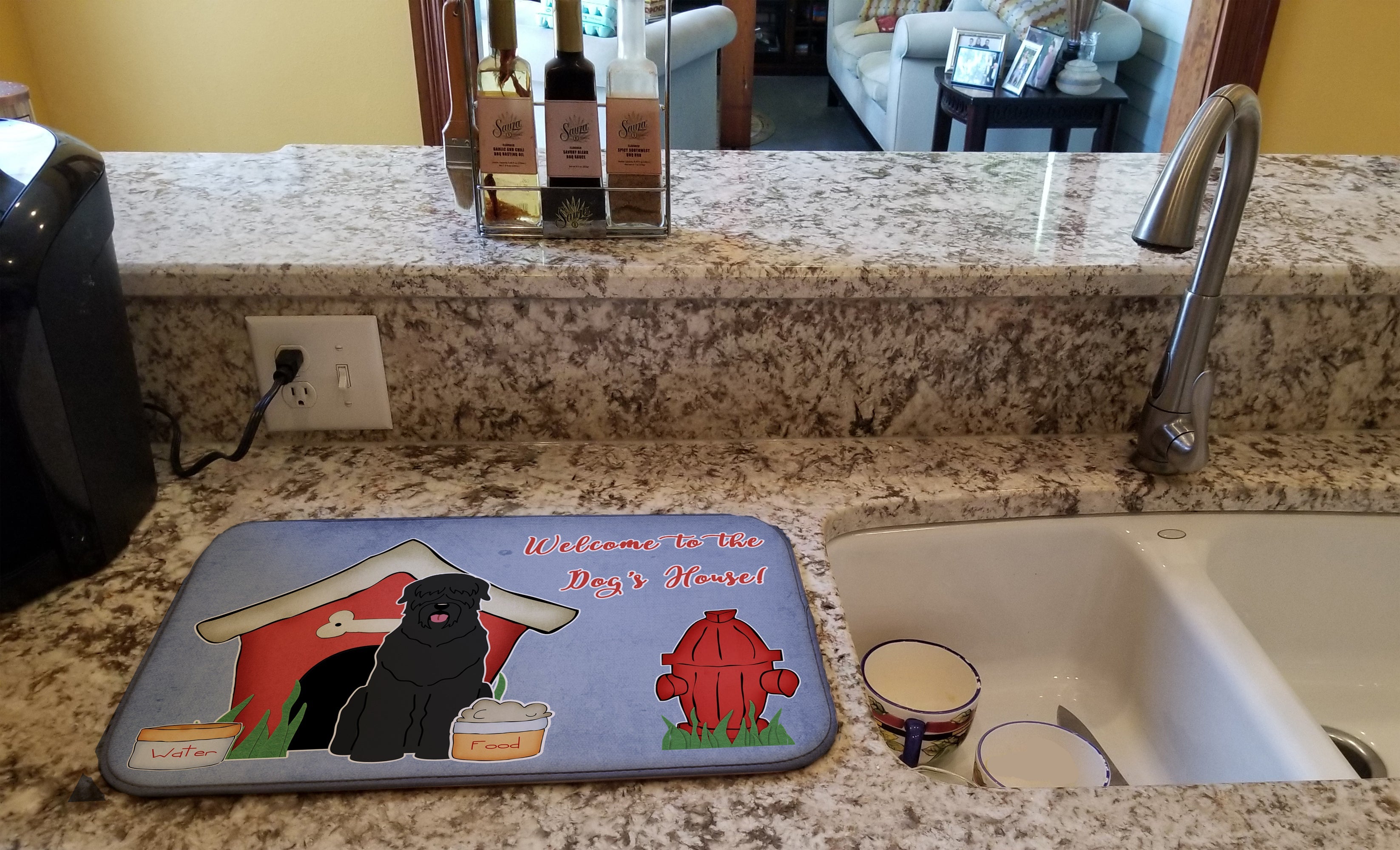 Dog House Collection Black Russian Terrier Dish Drying Mat Absorbent Dish Drying Mat Pad for Kitchen Counter Dish Drainer Mat for Countertop, 14 x 21", Multicolor