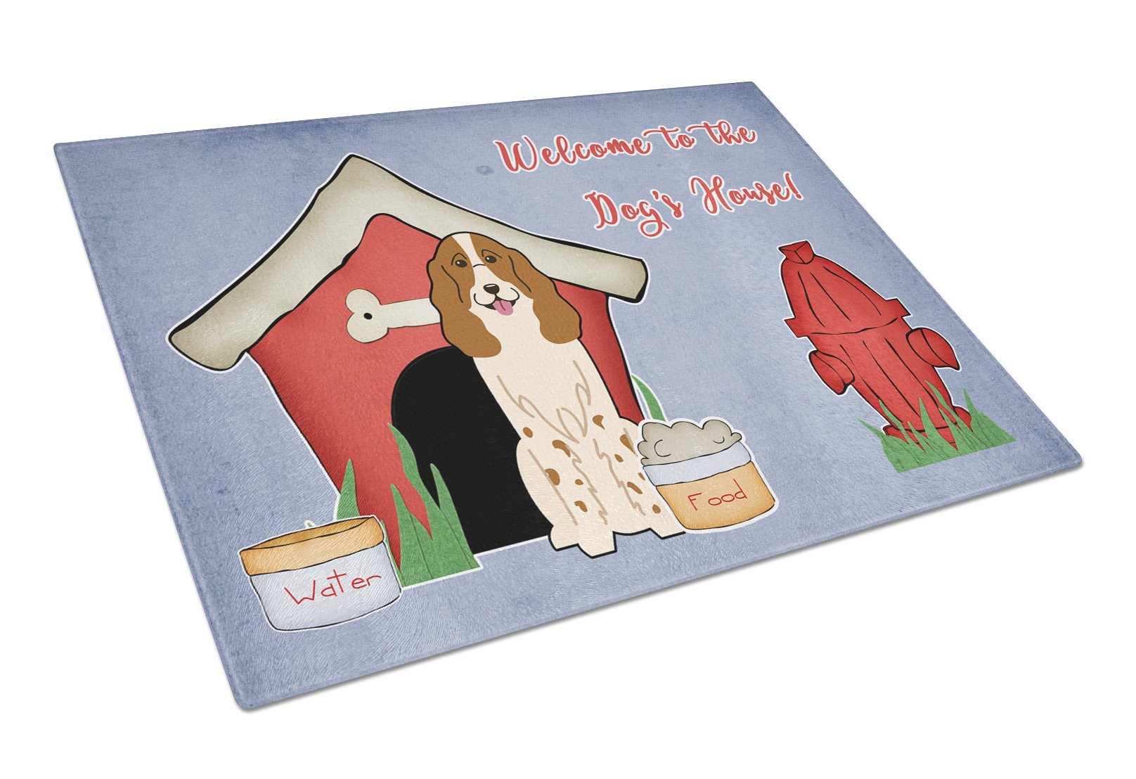 Dog House Collection Russian Spaniel Cutting Board Tempered Glass Kitchen Cutting Surface, Heat Resistant Chopping, Non-Slip Feet, Food Prep & Serving